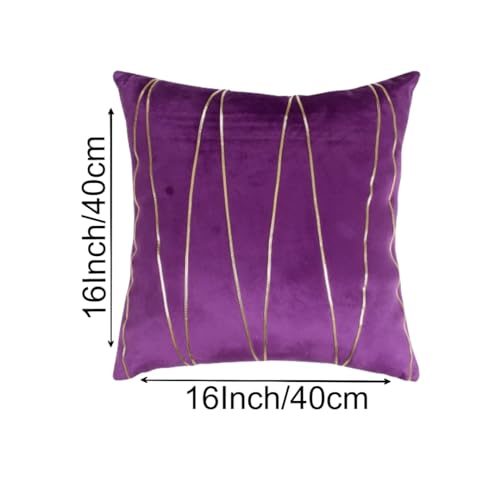 Image of Amazon Brand - Umi Gold Leather Striped Pack of 2 Throw Pillow Covers Velvet Decorative Cushion Covers Cases for Sofa Bedroom Livingroom Car 16 x 16 inch in Purple Color