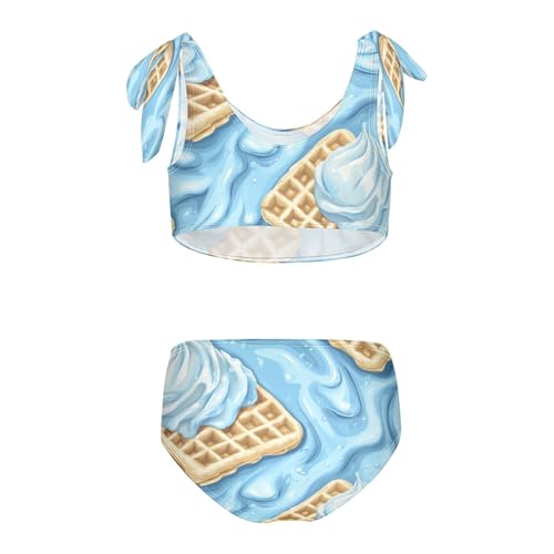 Blue Ice Cream Glaze Down Wafer Girls Tankini Swimsuit Kids Bikini Sets 2 Pcs Bathing Suit 3T2