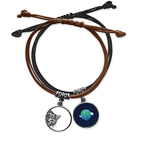 Pulsera de cuero gato negro cadena de mano ajustable de diseño animal felino