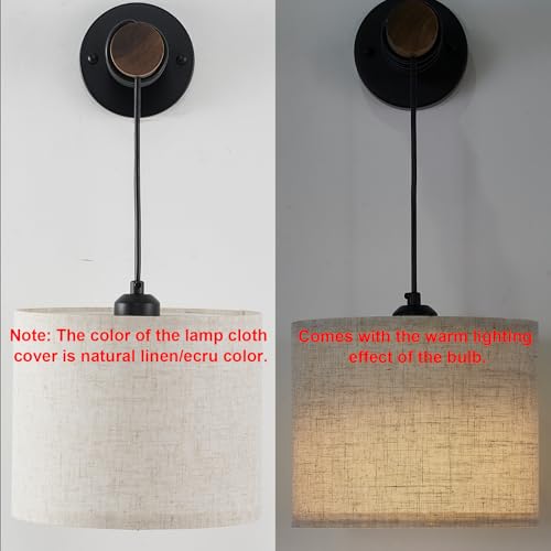 Image of XSDeTu Rechargeable Battery Operated Wall Sconces Set of 2, Modern Battery Powered Wall Light with Wooden Arm & Remote Control, Adjustable 3 Colors Dimmable Wall Lamps for Bedroom, Living Room