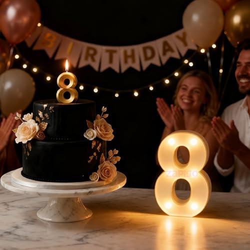 Image of Balloonistics LED Marquee Number 8 Light - 8-Inch Cordless Battery-Operated Light Up Number Sign for 8th Birthday, Anniversary, Wedding, Party Decoration, Wall Hanging or Table Display