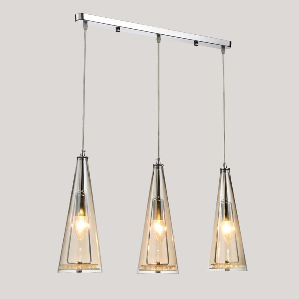 Lampadario a Sospensione Regolabile a 3 luci con Perline di Cristallo per Isola Cucina e Sala da Pranzo - Elegante Lampada da soffitto Color Cognac