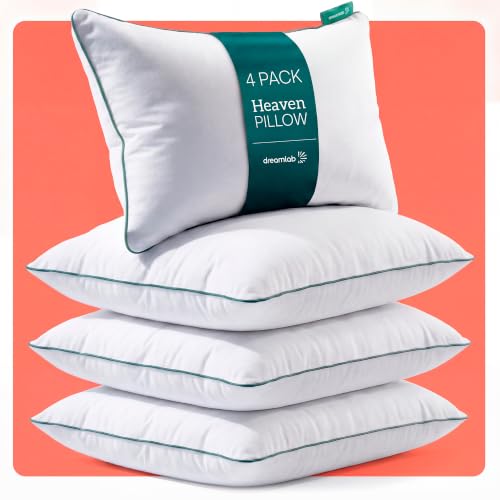 Dreamlab Set 4 Almohadas Heaven Pillow con Relleno Down Alternative | Almohada Cervical Extra Suave Relleno de Microfibras con Gel | Firmeza: Suave...