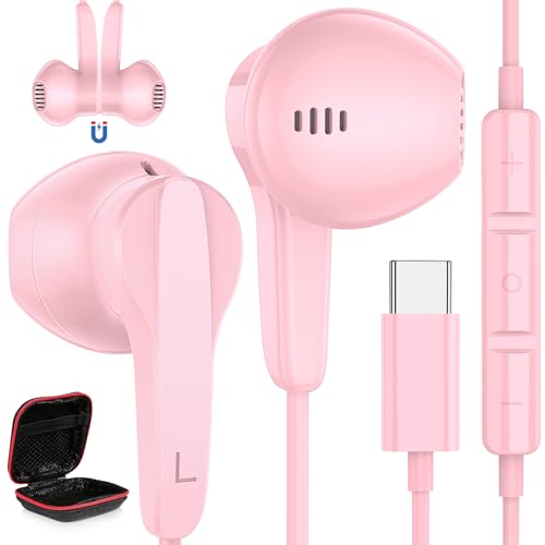 Cuffie C per Galaxy A36 A26 5G Samsung A34 A35 A55 A56 S24 FE In Ear Auricolari Tipo C con Microfono Cavo Stereo HiFi Auricolare Magnetici per iPhone 16e 15 Google 9a Pixel 8 Xiaomi 15 14T POCO X7 usb
