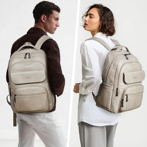 Mochila de viaje Leresas 37L en cuero vegano gris claro miniatura 2
