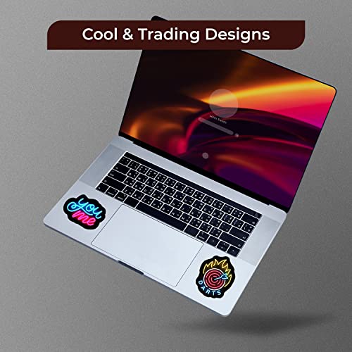 Image of FlyBuyHub Neon Vinyl Journal Stickers for Phone Case, Laptop, Notebook, Dairy, Water Bottle, School Bag - Self-Adhesive Set of 50 Glossy and Waterproof (Neon)