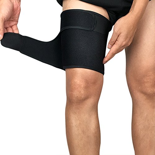 Sports Thigh Brace Support Adjustable Black Compression Thigh Sleeve Wrap for Men Women Pain Relief