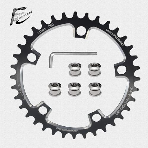VHXNPCRAO Bike Chainring 36T Black, 110BCD Round Narrow Wide Chainring, 36-60T Single Bicycle Chain Ring for 8-12 Speed Road Bike (Black, 36T) - Thumbnail 2