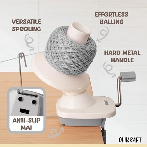 Image of Olikraft Manual Yarn Winder | Yarn Ball Winder, Roller, Baller Crochet Spinner for Crocheting | Clamp for 1 3 /4 inch Surfaces | Create Cakes up to 4oz (Glacier Gray)