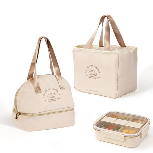 Mulaibdin 2 Pezzi Borsa Termica Porta Pranzo, Borsa Frigo Piccola Pranzo Ufficio, Lunch Bag Termica Donna Uomo Bambini, Impermeabile Borsa Pranzo per Lavoro,Scuola,Viaggi,Campeggio,Picni (Kaki)