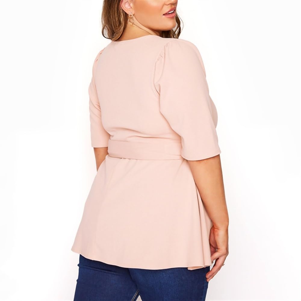 Grande Taille Été Mode Col Carré Demi Manches Hauts Pour Les Femmes À Volants Ourlet Chemise Fluide Élégant Travail Bureau Blouse