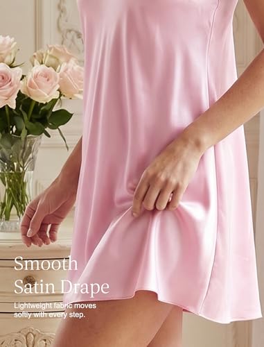 Image of Girece Sexy Night Gowns for Woman Silk Nightgown Lace Trim Sleep Dress Babydoll Lingerie Satin Nighty Negligee