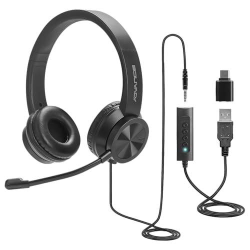AD ADVANCE SMARTPHONICS 750 : Casque Micro PC stéréo 3 en 1 / Ecouteurs Simili-Cuir et Arceau réglable/Réduction de Bruit/Télécommande/Compatible PC/Mac/Idéal télétravail réunions Bureau Teams, skype