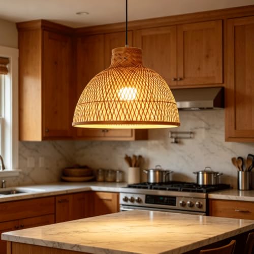 Lámpara colgante de bambú para iluminar salones oscuros con estilo 2
