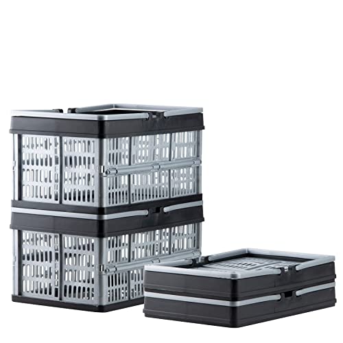 Grizzly kleine Klappbox faltbar mit Henkel, 2er Set, grau, je 16 L, Faltbox nutzbar als klappbarer Einkaufskorb und Kofferraum Organizer