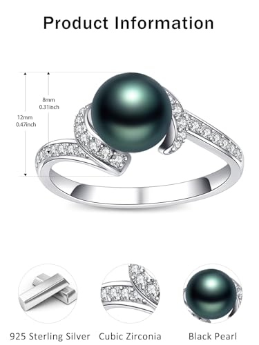 Freshwater Black Pearl Ring for Women Sterling Silver 18K Gold Plated Elegant Pearl Engagement Ring Wedding Jewelry Gifts for Mom Mother4