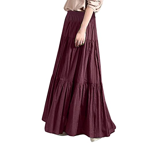 Long Skirts for Women Maxi Skirt Drawstring High Waisted Summer Long Skirts Lightweight Tiered Flowy Pleated Skirts