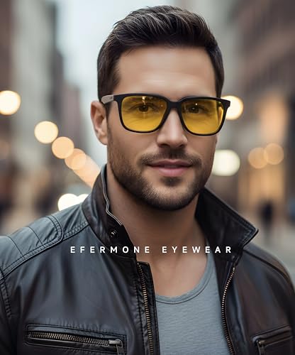 Image of EFERMONE Night Driving Glasses with Cleaning Kit, Yellow Polarized Lens, UV400, Anti-Glare Glasses for Riding Bike and Car