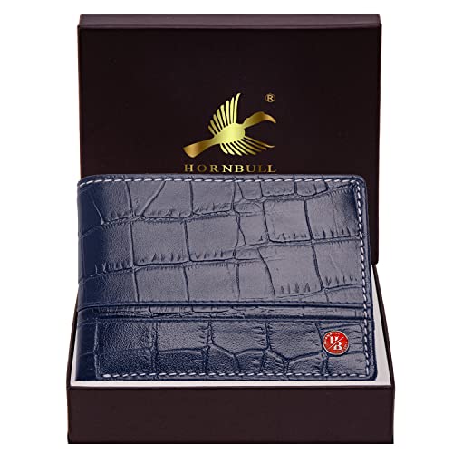 HORNBULL Denial Blue Embossed Leather Wallet for Men | Wallets Men with RFID Blocking | Mens Wallet Leather