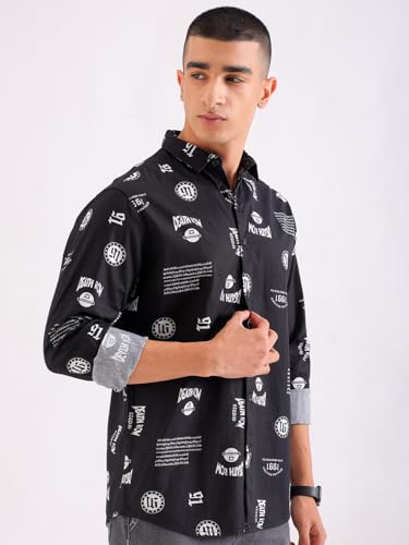 Image of The Indian Garage Co Men Cotton Regular Fit Full Sleeves Spread Collar Casual Shirt