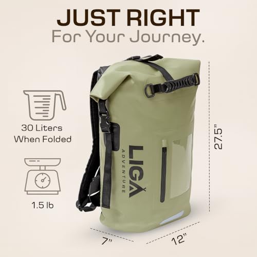 Bolsa impermeable LIGA Duffel Backpack, 30L con cierre roll-top para viajes, mochila de almacenamiento seco acolchada para senderismo, kayak, camping y pesca (Verde) miniatura 2