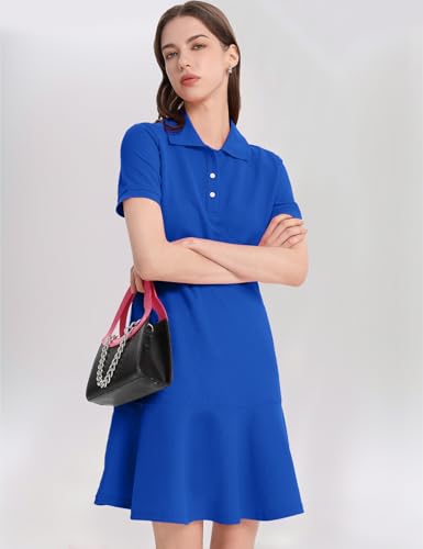 Image of Kissonic Women's Polo Dress Short Sleeve V Neck Ruffle Hem Casual Summer Golf Tennis Mini Shirt Dresses