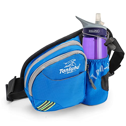 Auniq Sac Banane Homme et Femme Sacoche Banane de Sport Ceinture de Course avec Porte Bouteille, Pochette de Taille Sport réfléchissante pour la randonnée, l'escalade, la Course à Pied (Bleu) Cover