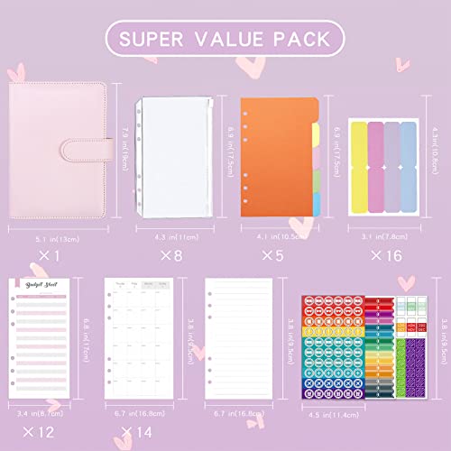 Portable Binder Notebook Kit Refillable Binder Budget Planner Loose-Leaf Journal Notepad for Adult Scheduling Journaling Budget Planner with Stickers Labels Cash Envelopes Wallet and Monthly Bill - Image 2