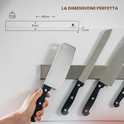 Exitoso Coltello a Striscia Magnetica in Acciaio Inox Autoadesivo - Incollaggio e Foratura Con Nastro Adesivo 3M - Portacoltello Magnetico Striscia per Coltello - immagine 4