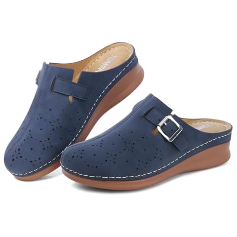 TEMOFON Clogs for Women Slip on Shoes: Comfortable Dressy Mules - Closed Toe Sandals Woman Navy Blue Size 9.5 - Wedge Heel Platform Clogs Cover