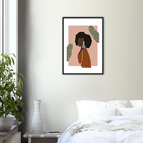 Pêche africaine botanique décoration murale féminine cadre noir moderne 50x70