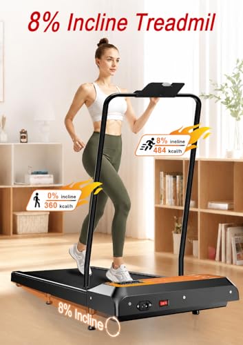 Image of Walking Treadmill Pad with Handle Bar, Portable Treadmills with Incline for Home and Office, 270lbs Capacity Under Desk Treadmill with 2.5HP Remote Control, LED Display