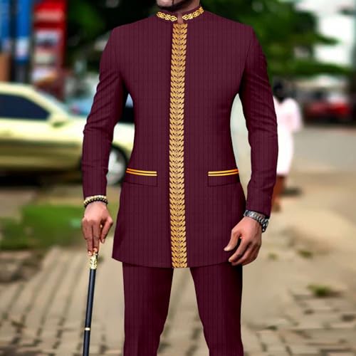 African Suits for Men Full Sleeve Embroidery Slim Fit Blazer and Pants Set Dashiki Outfits African Clothes2