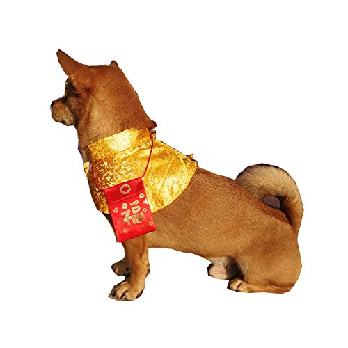 Harikaji Cat Clothes,New Year's Cloak Dog Clothes Red Pet Cheongsam Cloak Clothes for Cats Small Dogs Puppy(Gold,L)