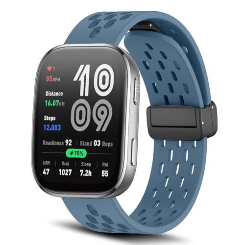 [RoSoki] 22 mm �o���h Amazfit Bip 6 / Amazfit Bip 5 /Bip 5 Unity �Ή� �V���R���� �}�O�l�b�g�t�� �X�|�[�c�o���h �ւ��X�g���b�v �����x���g �_�炩�� �ʋC�� �����ȒP �y�� �������₷�� �j����