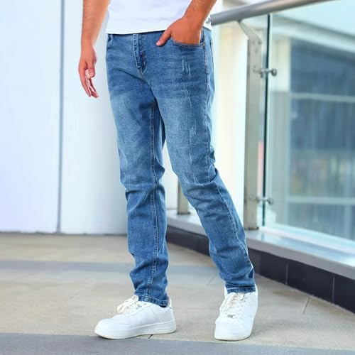 Jeans Pants Trouser Denim Trendy Street Stretch Slim Fit Washed Blue Casual Commuting Straight Leg for Men3