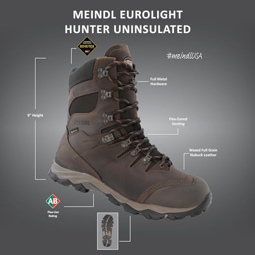 Meindl Men's EuroLight Hunter | Gore-Tex Waterproof Uninsulated Hunting Boot | Ultralight & Flexible | All-Purpose | Made in Italy, Brown2