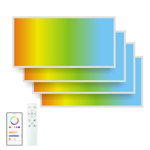 2x4 FT LED RGBCW Multicolor Flat Panel Remote & App Controlled 60W 6900lm Color Changing LED Panel Light Smart 2.4G Bluetooth,Drop Ceiling Light with (4 Pack)