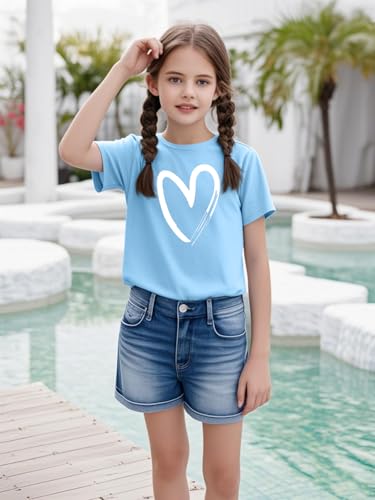 Image of Girls Short Sleeve Tee Shirts Kids Summer Crewneck Tops 5-14 Years