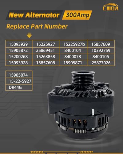 Image of 15093928 High Output Alternator 300A Compatible with 07-11 Chevy Avalanche | Suburban Tahoe C /K /R /V Yukon XL Escalade 2008-2009 Hummer H2 Replace 15093929