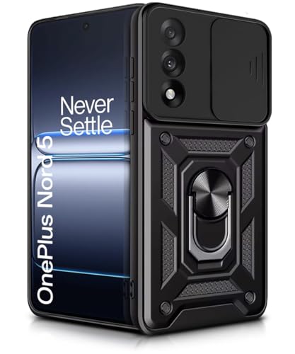 Image of WOW IMAGINE Tough Armor Bumper Mobile Back Case for 1+ OnePlus Nord 5 | Sliding Camera Shield Cover | Shock Proof 360 Protection | Hybrid PC + TPU | Ring Holder with Kickstand - Black