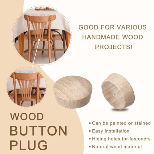Image of uxcell 50Pcs Wood Button Top Plugs, 15 /32 Inch Round Head Wood Plugs Screw Hole Covers Wooden Screw Plugs for Furniture Tables Chairs