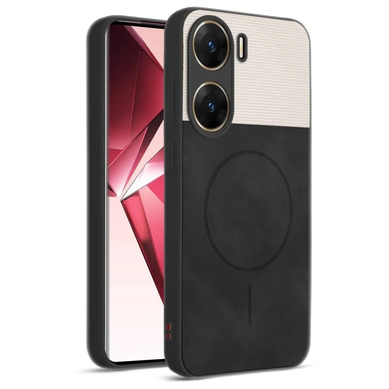 Image of Bintage case Dual-Leather Macc-Safe Design Phone Case| Soft Touch Finish | Full Camera Protectection Back Cover Compatible for Vivo V2303 / Vivo V29e 5G - White & Black