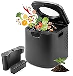 NutriChef 4 Quart Electric Kitchen Composter | Smart Countertop Composter Includes 2 Odorless Carbon Filters | Electric Compost Bin for Indoor Use | 3 Volume Based Modes Small, Medium & Large | Gray