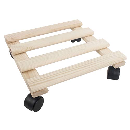 WooDeeDoo Indoor Wooden Plant Caddy with Wheels – Indoor Square Unfinished Pine Pot Stand Rolling Trolley for Planters Flower Pots or DIY Decoration – 30x30 cm