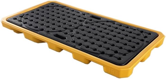 Modular Spill Containment, 1/2 Drum Spill Platform, Industrial Stackable Oil Drum Storage Tray with Forklift Pockets, Detachable Modular Containment Pallet for ，Yellow 1pcs 130x68.5x10.5cm