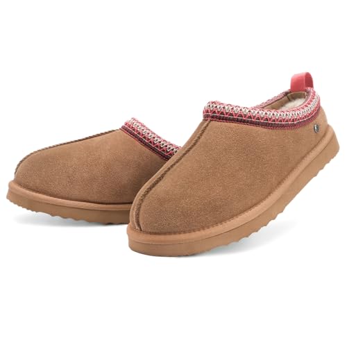 Parfeying Women’s Sheepskin Slippers with Shearling Fur Lining, Genuine Suede Upper, Cozy Fuzzy House Shoes for Indoor Outdoor, Memory Foam Winter Slip-On