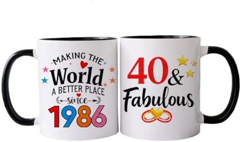 PEJAFAN 1986 40th Birthday Gifts For Women Coffee Mugs, 40 year old Birthday Gift Ideas for Women Her Man, Dad, Husband, 40th Birthday Cups Black White 11oz (40)