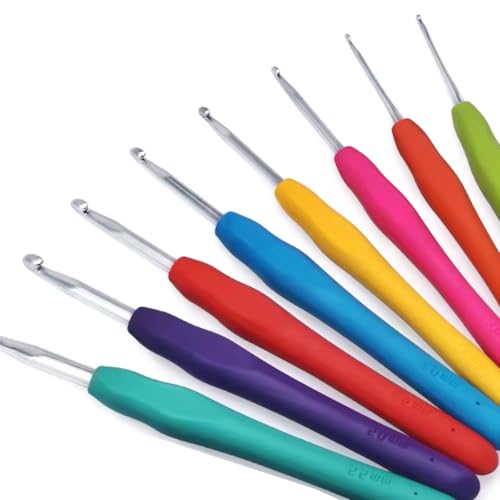 Kit 8 Agulhas de Crochê com Cabo Ergonômico Emborrachado, Tamanhos 2mm até 5,5mm, Design Soft, para Artesanato