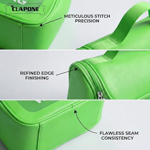 Image of Cosmetic Bag for Women, PU Leather Makeup Pouch, Large Capacity Travel Makeup Organizer with Divider & Handle, Waterproof Portable Vanity Storage Bag for Toiletries (Washing Bag-Green)